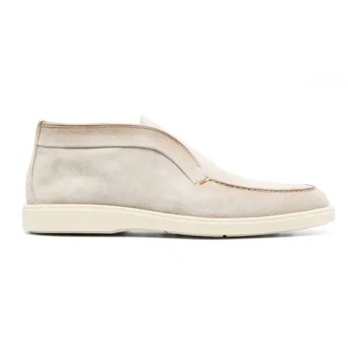 Beige Leather Boots with Tonal Stitching - Santoni - Modalova