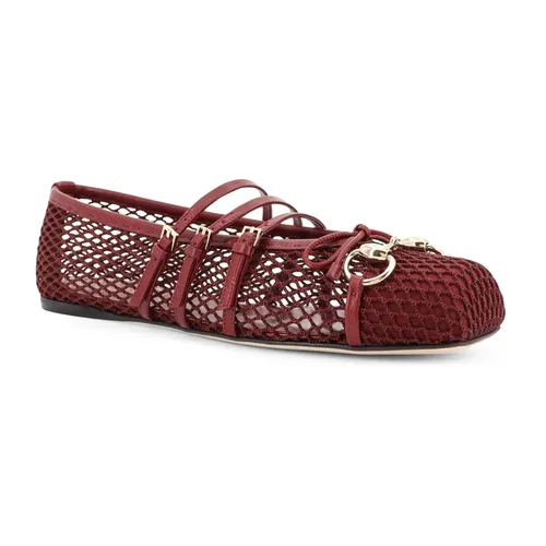 Mesh Squared Toe Leather Strap Shoes - Gucci - Modalova