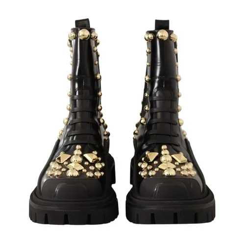 Studded Leather Ankle Boots with Embroidery - Dolce & Gabbana - Modalova