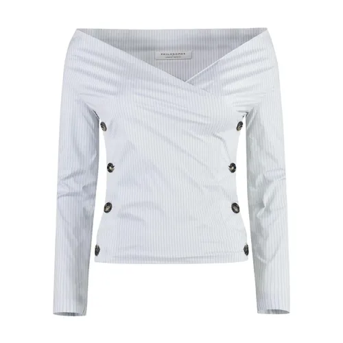 Off-Shoulder Striped Top - Philosophy di Lorenzo Serafini - Modalova