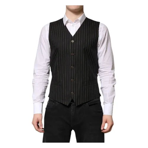 Black Stripes Wool Formal Men Waistcoat - Dolce & Gabbana - Modalova