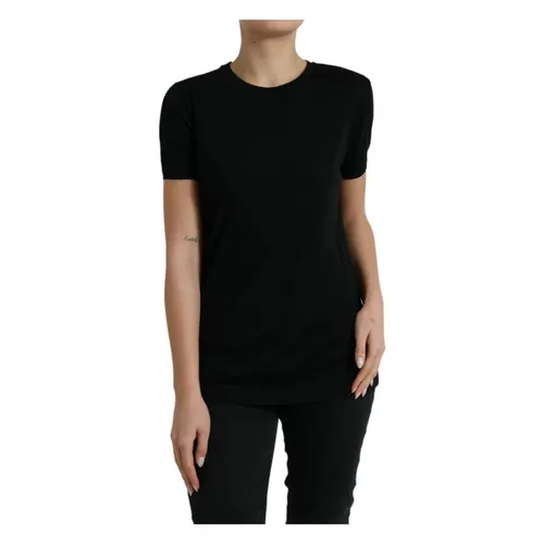Black Wool Short Sleeves Crewneck T-shirt Top - Dolce & Gabbana - Modalova