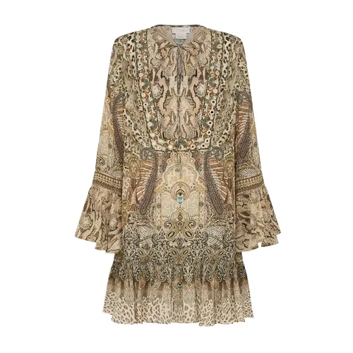 Mini dress with animal print and ruffle - Camilla - Modalova