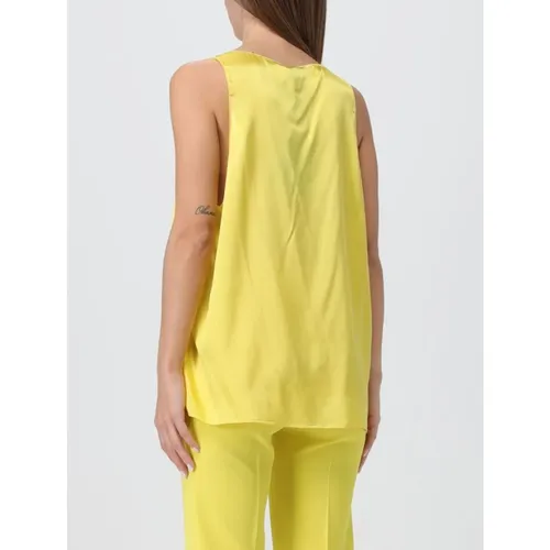 Yellow Sleeveless Top with Satin Finish - Pinko - Modalova