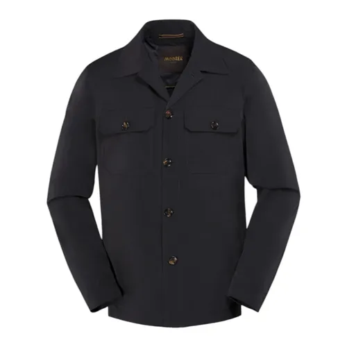 Navy Overshirt with Technical Fabric - Moorer - Modalova