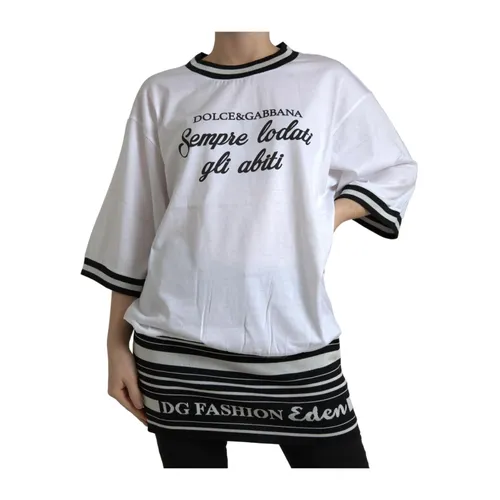White Crew Neck Printed T-shirt - Dolce & Gabbana - Modalova