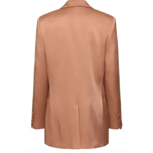 Satin Beige Jacket with Logo Lining - Alberta Ferretti - Modalova