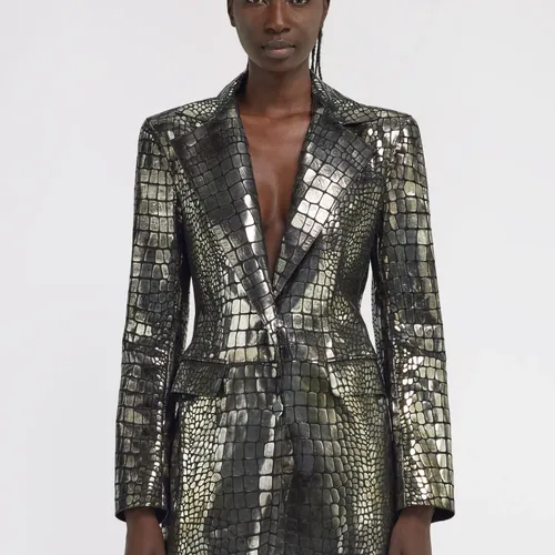 Crocodile Effect Blazer Silver Female - Roberto Cavalli - Modalova
