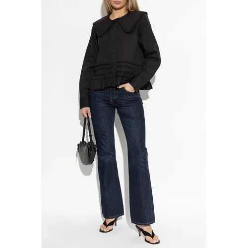 Camicia con Volant in Cotone Stretch - Ganni - Modalova