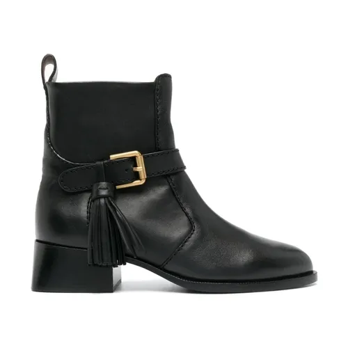Casual Black Leather Ankle Booties - See by Chloé - Modalova