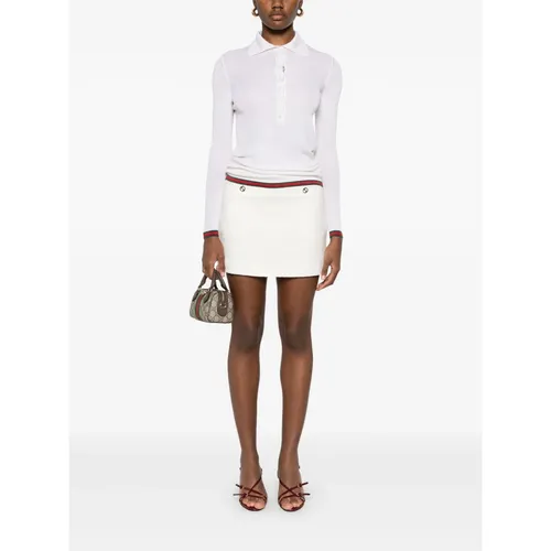 White T-shirts and Polos with Web Trims - Gucci - Modalova