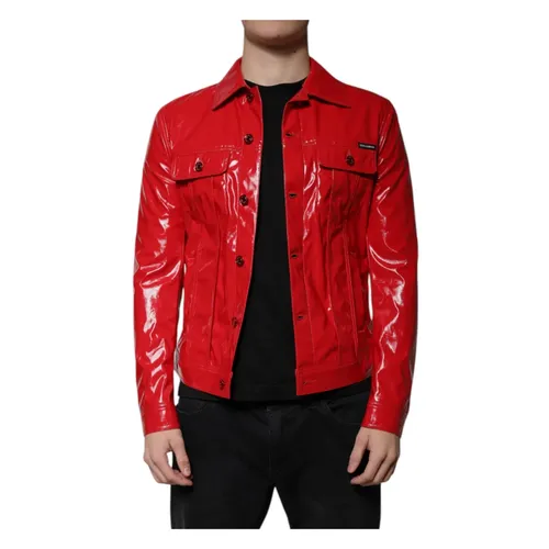 Red Polyester Biker Jacket with Logo - Dolce & Gabbana - Modalova