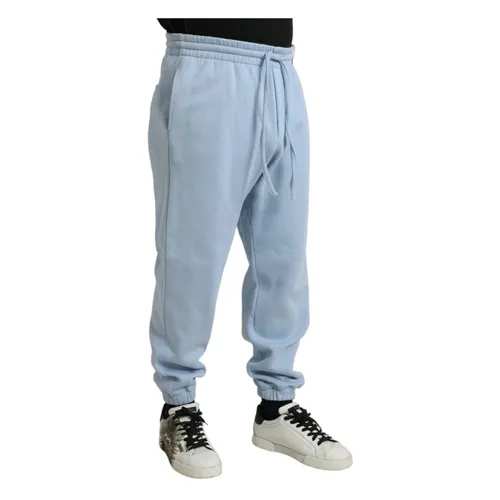 Elegant Light Blue Cotton Blend Joggers - Dolce & Gabbana - Modalova