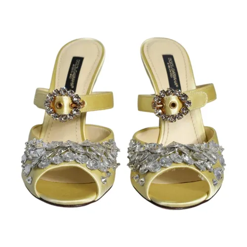 Yellow Crystal Satin Sandals - Dolce & Gabbana - Modalova
