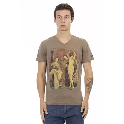 Elegant V-Neck Tee with Frontprint - Trussardi - Modalova