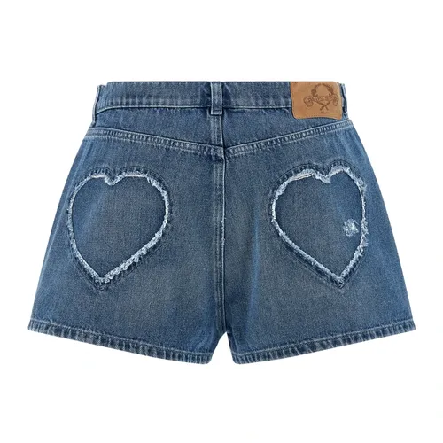 Patchwork Heart Denim Short Shorts - Moschino - Modalova