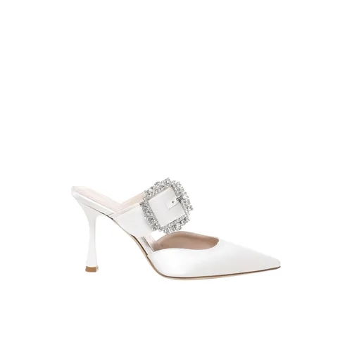 White Satin Pointed Sandals with Decorated Buckle - Giuliano Galiano - Modalova