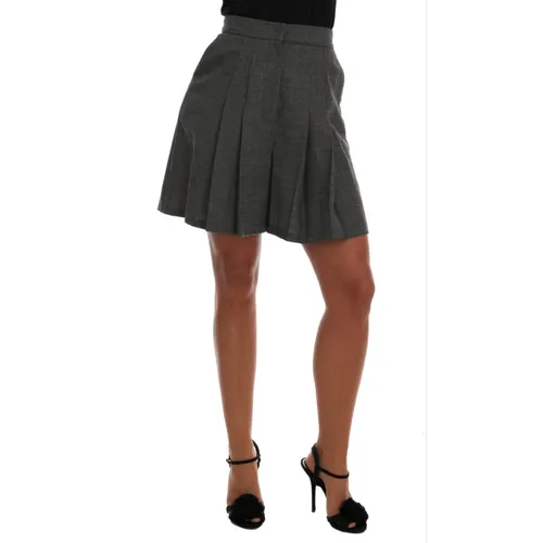 Gray Wool High Waist Mini Shorts - Dolce & Gabbana - Modalova