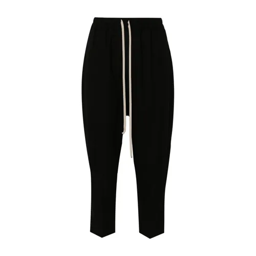 Black Wool Drawstring Cropped Trousers - Rick Owens - Modalova