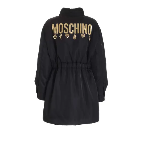 Stylish Black Charms Parka with Puff Sleeves - Moschino - Modalova