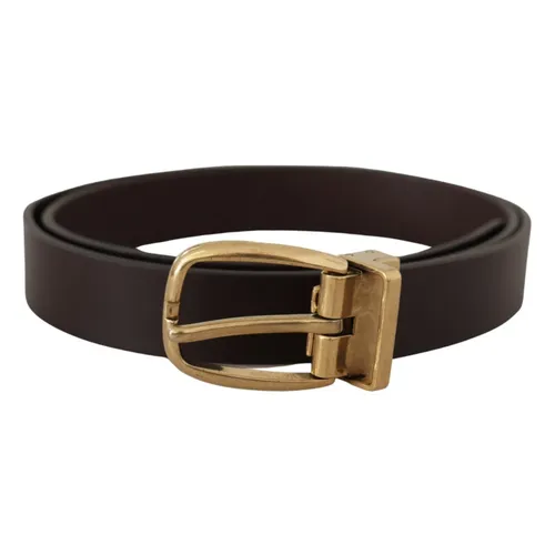 Elegant Dark Brown Leather Belt - Dolce & Gabbana - Modalova