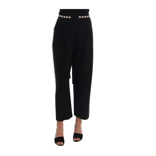 Black Wool Stretch Crystal Pants - Dolce & Gabbana - Modalova