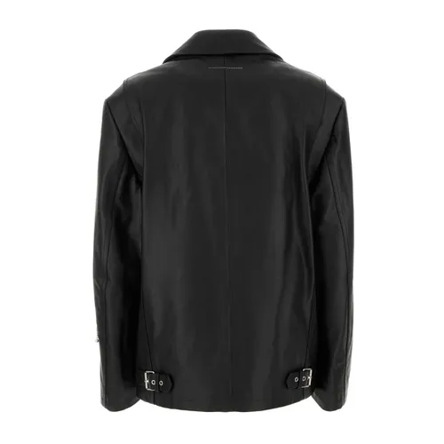 Giacca in pelle nera - MM6 Maison Margiela - Modalova