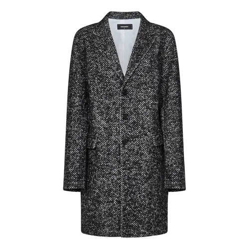 Black Chevron Wool Blend Coat - Dsquared2 - Modalova