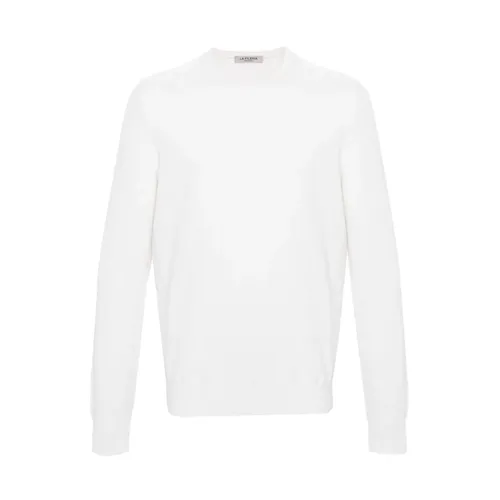 White Cashmere Crew Neck Sweater - La Fileria - Modalova