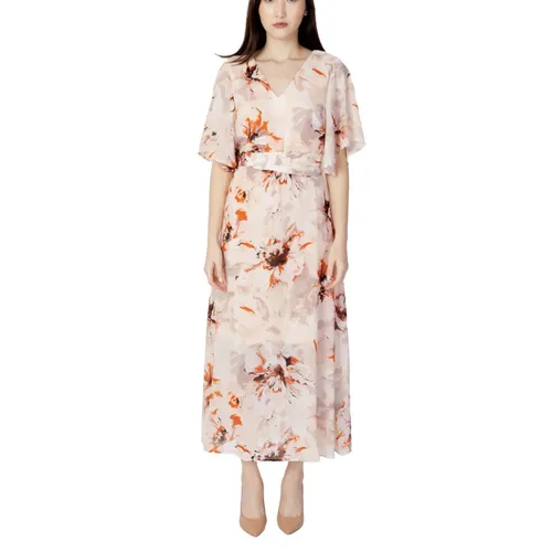 Floral V-Neck Dress Pink Polyester - Vila - Modalova