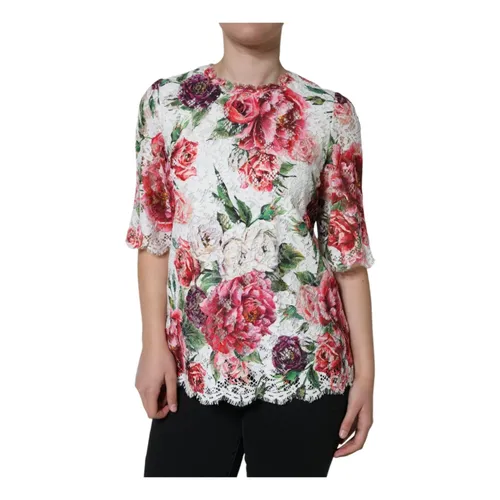 White Floral Lace Blouse with Silk - Dolce & Gabbana - Modalova