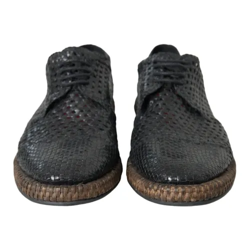 Black Woven Goat Leather Derby Shoes - Dolce & Gabbana - Modalova