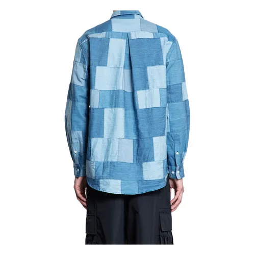 Denim Patchwork Regular Collar Shirt - Kuon - Modalova