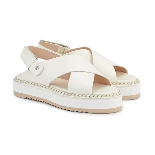 White Leather Flat Sandals - AGL - Modalova