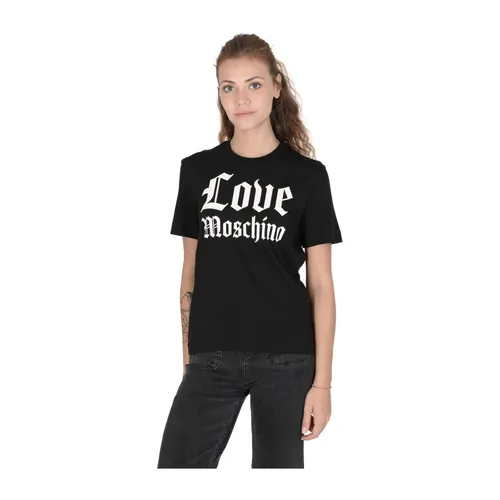 Black Gothic Logo Tee Crew Neck - Love Moschino - Modalova