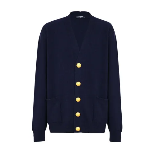 Blue Button-Up Jacket Long Sleeves - Balmain - Modalova