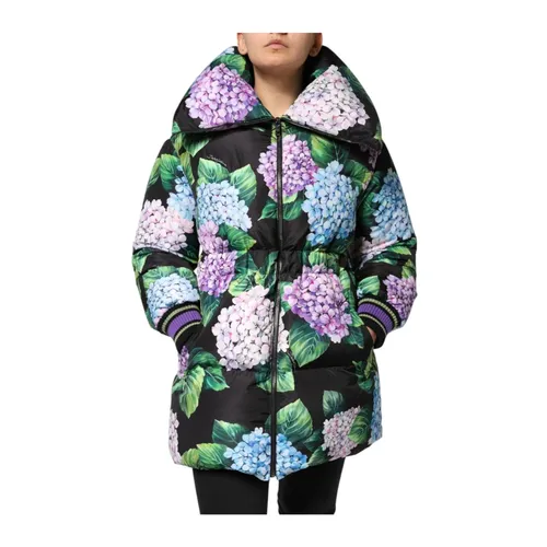 Floral Print Puffer Jacket with Logo - Dolce & Gabbana - Modalova