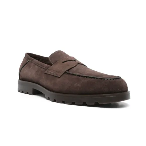 Shearling Lined Coffee Brown Loafers - Santoni - Modalova