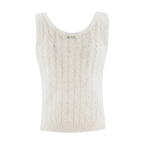 Linen Top with Sequins - Brunello Cucinelli - Modalova