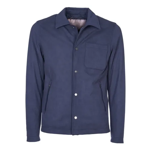 Avion Blue Jacket with Snap Button - Herno - Modalova
