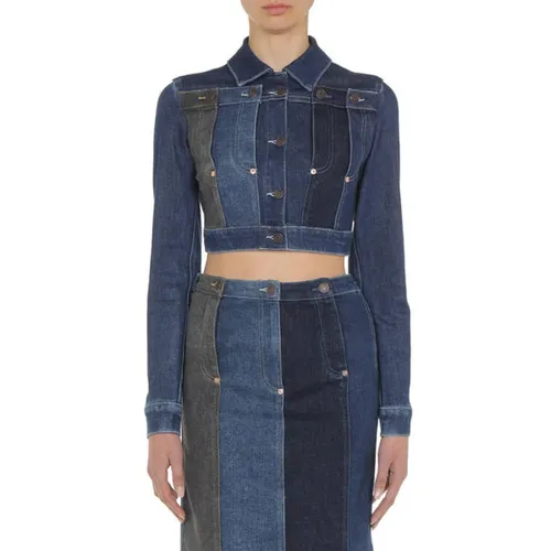 Patchwork Cropped Denim Jacket - Moschino - Modalova