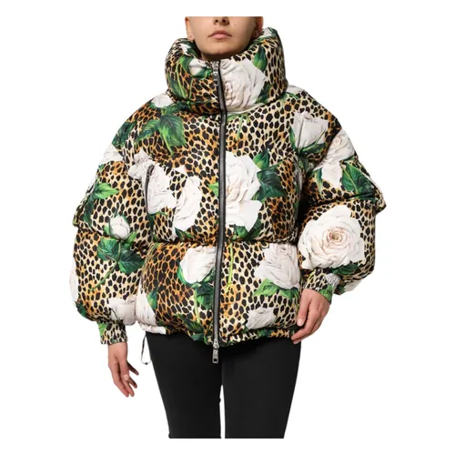 Leopard Rose Puffer Quilted Jacket - Dolce & Gabbana - Modalova