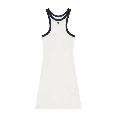 White Mini Dress with Blue Piping - Courrèges - Modalova