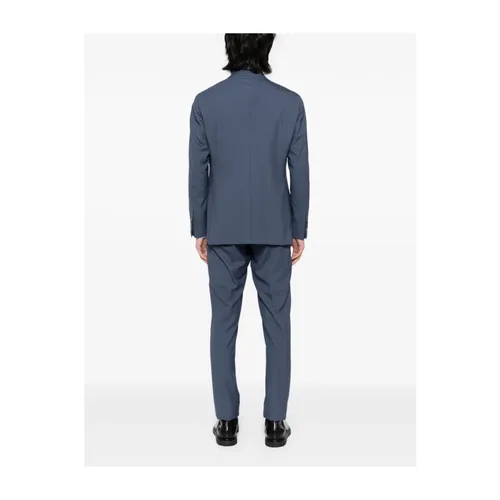 Navy Blue Double-Breasted Suit Set - Caruso - Modalova