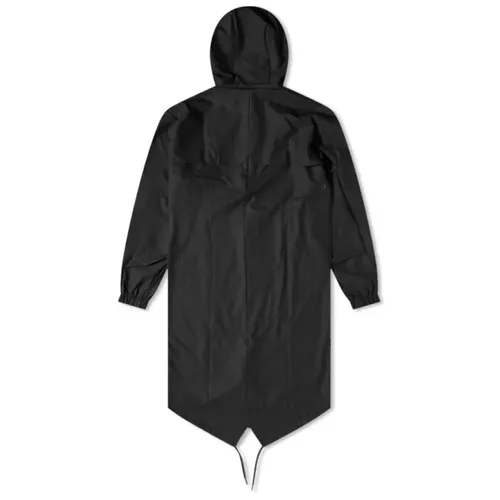 Black Fishtail Parka with Asymmetric Hem - Rains - Modalova