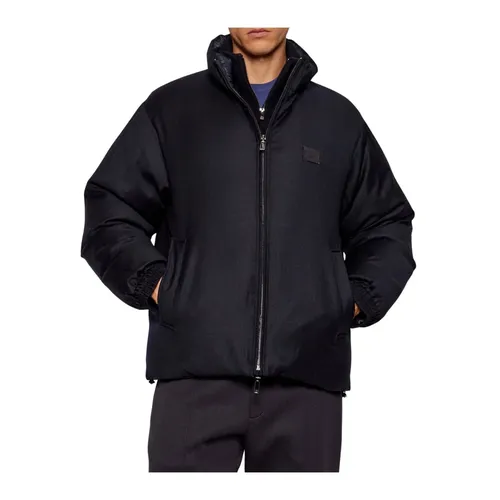 Reversible Wool-Blend Twill Down Jacket - Emporio Armani - Modalova