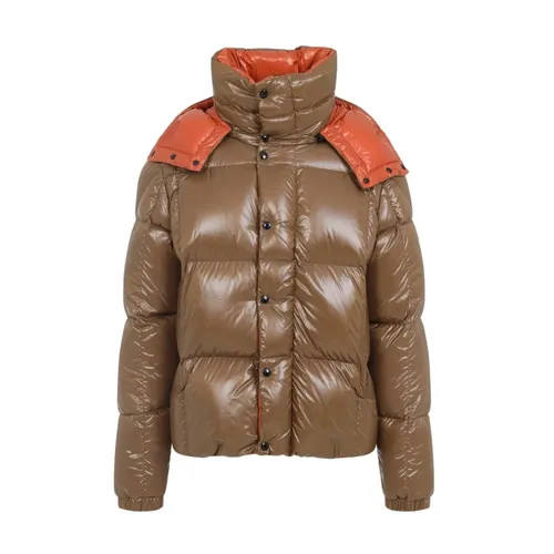 Glossy Brown Down Jacket with Hood - Moncler - Modalova