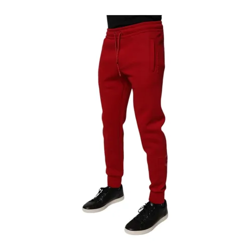 Red Cotton Jogger Pants with Logo - Dolce & Gabbana - Modalova