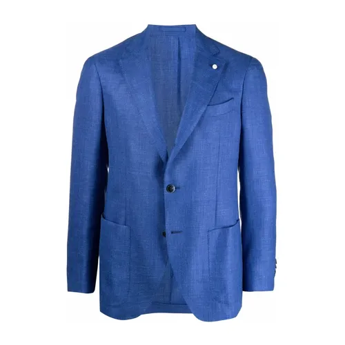Blue Wool Blend Jacket Notched Lapels - Luigi Bianchi Mantova - Modalova