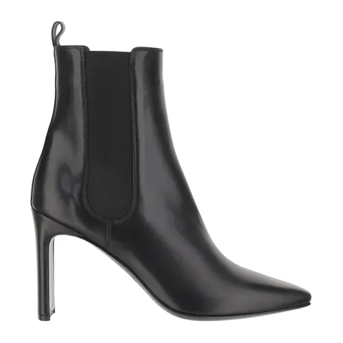 Pointed Toe Leather Boots with Wide Heel - Sartore - Modalova